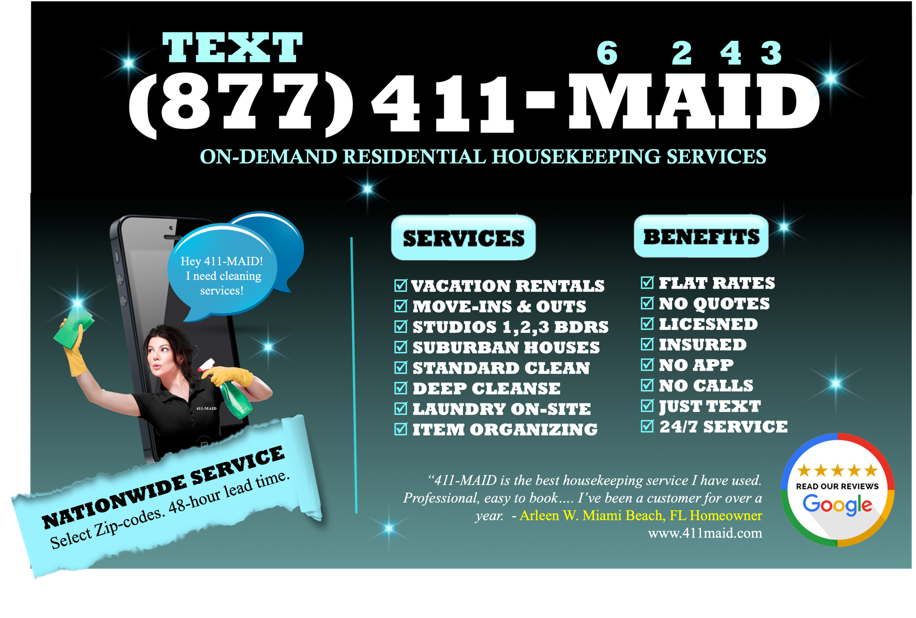 411-MAID Residential and Vacation Rental Cleaning Flyer and Promotion